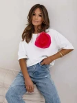 Cocomore damski T-shirt biały  z  różowym kwiatem    (1)