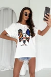  T-shirt oversize damski  LOU DOGGY biały