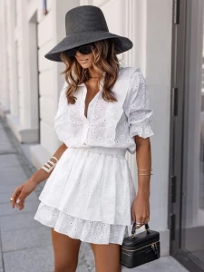 Cocomore Komplet damski z  bawełny haftowanej  biały