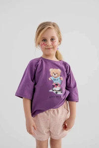 NUNU  bluzka NYC z misiem fioletowa.