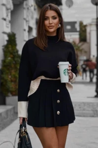 LaBalancia sweter damski półgolf czarny beżowy 