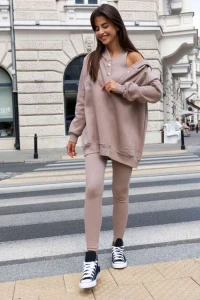 LaBalancia Komplet trzyczęściowy bluza legginsy top  bokserka beżowy 