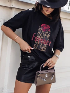 Cocomore t-shirt damski czarny forever róża 