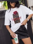 Cocomore t-shirt damski biały  forever róża i panterka  