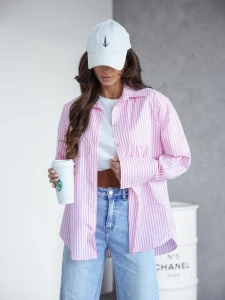 Damska koszula  oversize w paski różowo-biała 