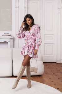 LaBalancia  Sukienka ANNA kopertowa  jasny róż kwiaty