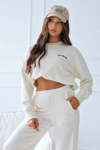 Dres damski bawełniany bluza i szerokie spodnie -Ecru