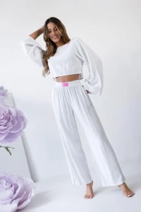 Komplet damski lniany  BOHO -BIAŁY 