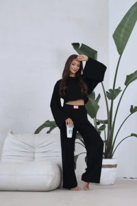 Komplet damski lniany  BOHO -czarny