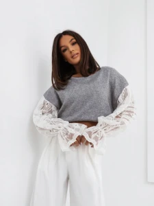 Cocomore damska bluza szara z ozdobnymi rękawami
