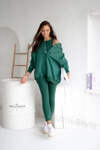 Aszmi Style dres damski,komplet dresowy 3w1 butelkowa zieleń