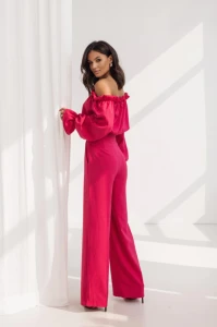 LaBalancia Komplet damski lniany Mia-bluzka hiszpanka+spodnie szerokie niebi