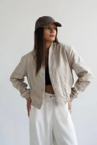 Purpura bomberka damska beżowa z żakardowego materiału