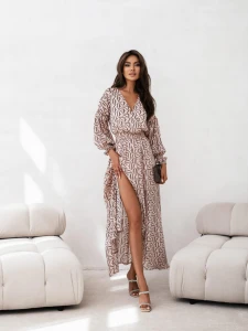 Cocomore damska sukienka maxi-pudrowa 