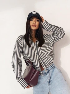 Cocomore damska koszula w paski czarno beżowe