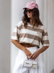 Cocomore T-shirt damski w paski latte-beżowy 