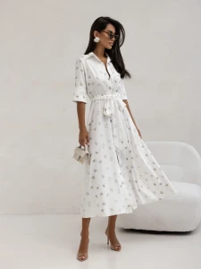 Cocomore sukienka damska midi biała kropki