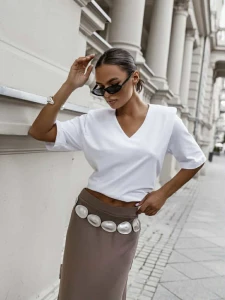 Cocomore t-shirt damski  oversize biały dekolt V 