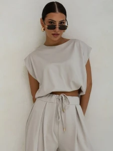 Bluzka damska beżowa krótki rękaw Cocomore