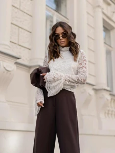 Cocomore bluzka  damska koronkowa biała  z golfem długi rękaw 