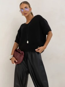 Cocomore sweter damski  czarny dekolt V rękaw 3/4 