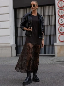 Cocomore sukienka damska  z koronką  brązowa