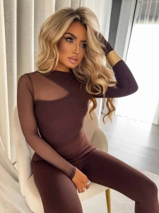 By me bluzka damska czekoladowa  wiskoza wstawka siatki  