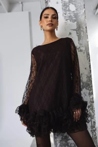 Cocomore sukienka koronkowa mini czekoladowa 