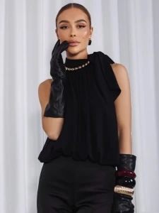 Cocomore bluzka damska czarna z wiązaniem  