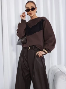 Cocomore bluza damska  z koronką brązowa 