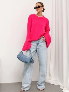 Cocomore sweter damski  fuksja rękaw typu dzwonek   