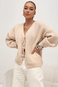 Cocomore sweter damski kardigan beżowy na wiązanie  