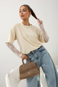 Cocomore bluzka damska z koronkowymi rękawami j.beż