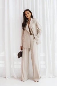 Spodnie damskie Angel  jasny beż szeroka nogawka eleganckie 