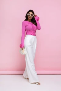 Eleganckie spodnie damskie  Vera białe /ecru wide leg 