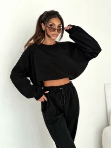 Dres komplet damski czarny spodnie z ściągaczem  