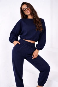 Dres komplet damski granatowy spodnie z ściągaczem   