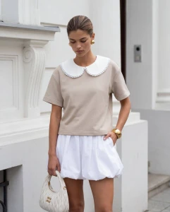 Cocomore bluzka damska dresowa z kołnierzykiem beżowa