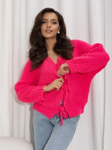 Cocomore Sweter damski fuksja na wiązanie 