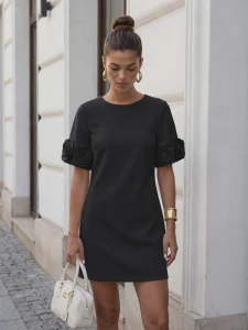 Cocomore sukienka mini z kwiatami na rękawach czarna