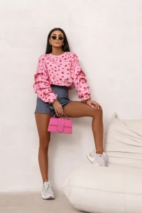 Bluza damska LaBalancia oversize różowa czerwone kwiaty 