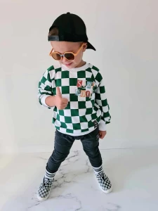 NUNU dziecięca bluza szachownica zielona 