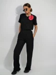 Spodnie dresowe  damskie z różą czarne