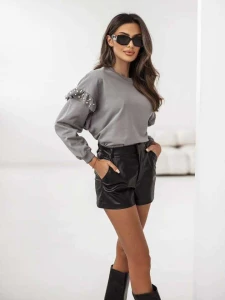 Damska bluza szara z perłami 