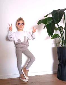 NUNU legginsy dziewczęce prążek beżowe